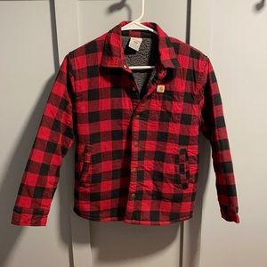 Boys Carhartt Sherpa lined buffalo plaid jacket
